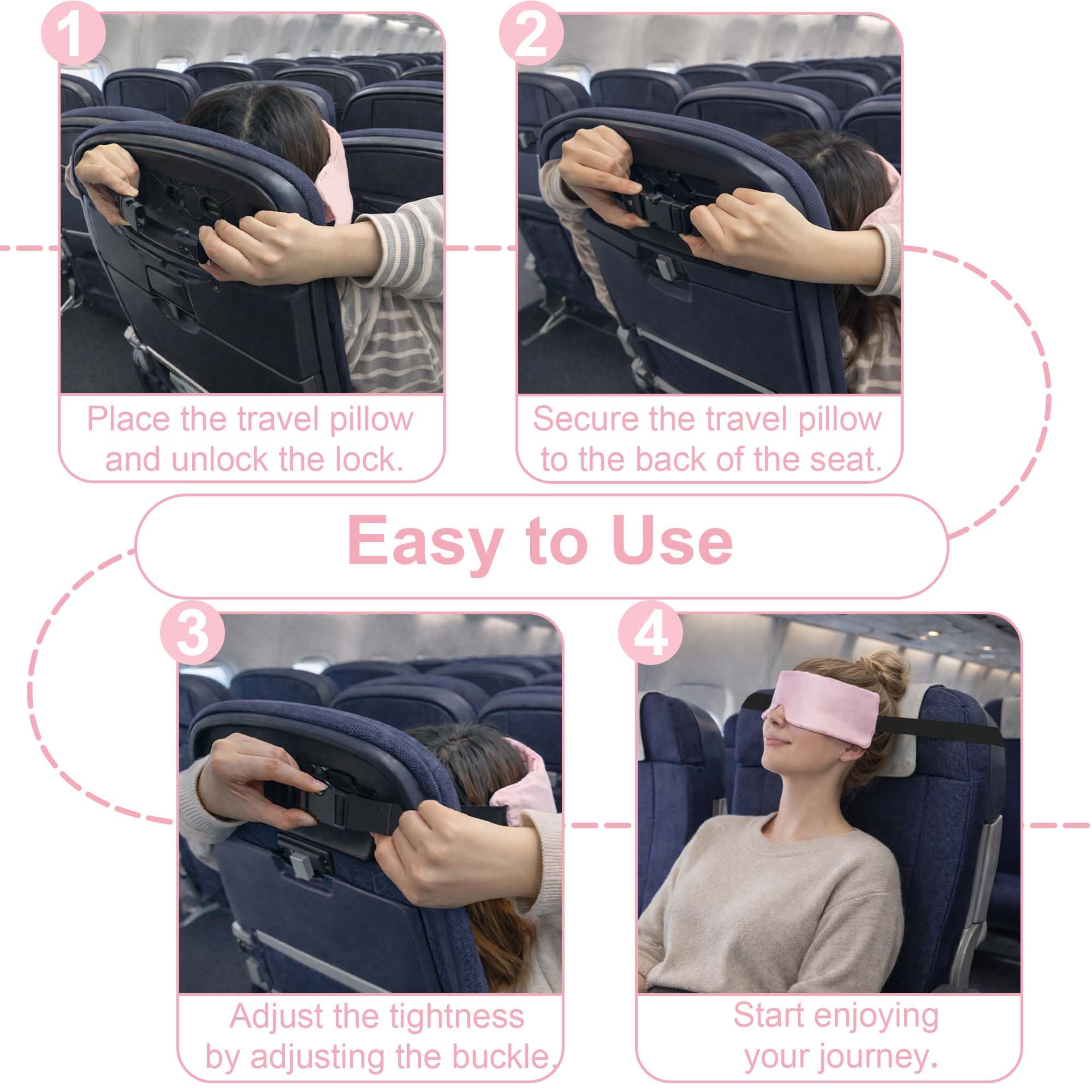 SPRING SEAON Airplane Head Strap for Sleeping, Double-Sided Airplane Eye Mask Head Holder, Adjustable Seat Sleeper Support for Plane, Car & Office Chair, Contoured Nose-Friendly Design,Pouch Included - Image 4