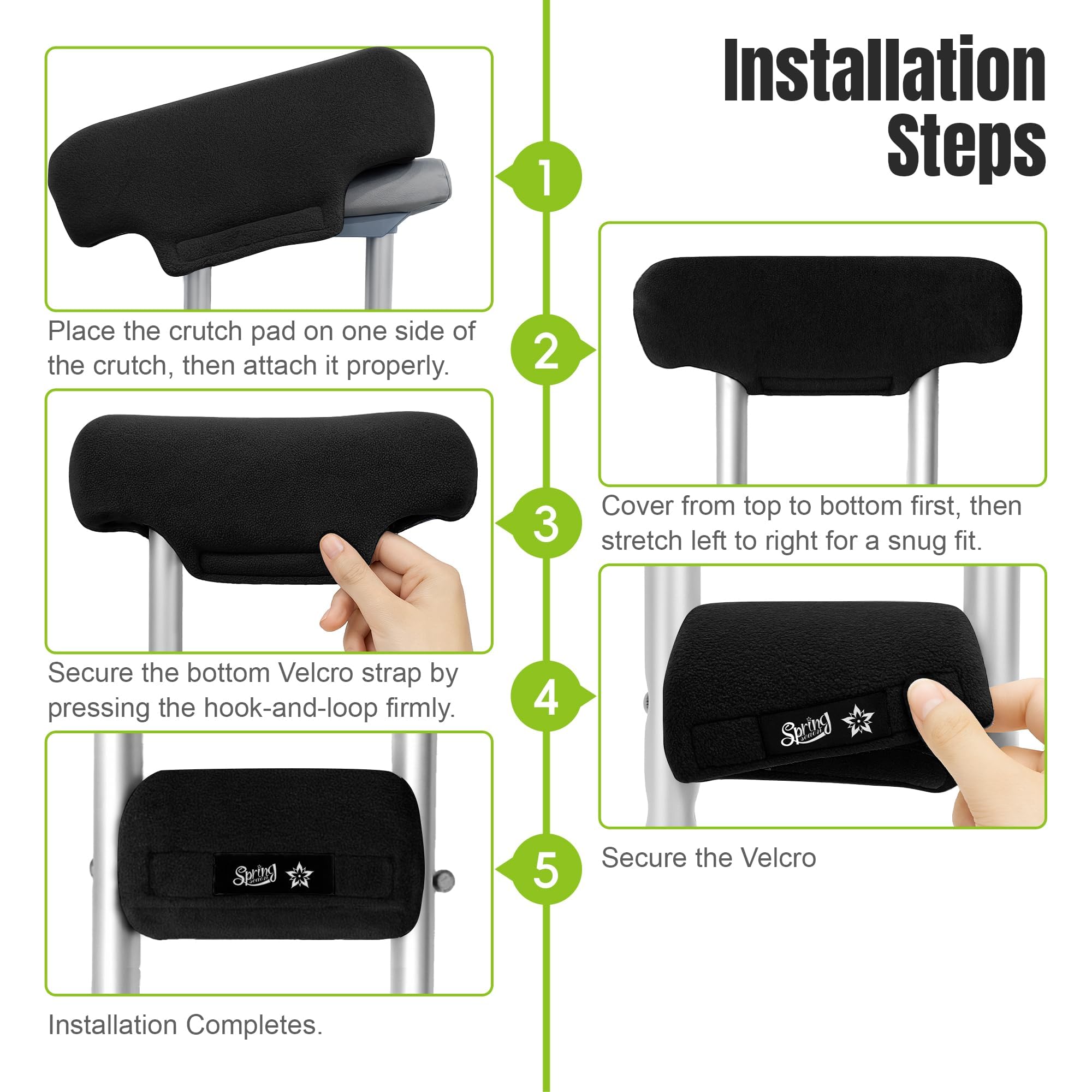 SPRING SEAON Fleece Crutches Padding and Hand Grip Covers-Soft Underarm Cushion Set for Adult & Youth Crutch,Comfortable, Breathable, Machine Washable Universal Armpits Crutch Pads Accessories(Black) - Image 4