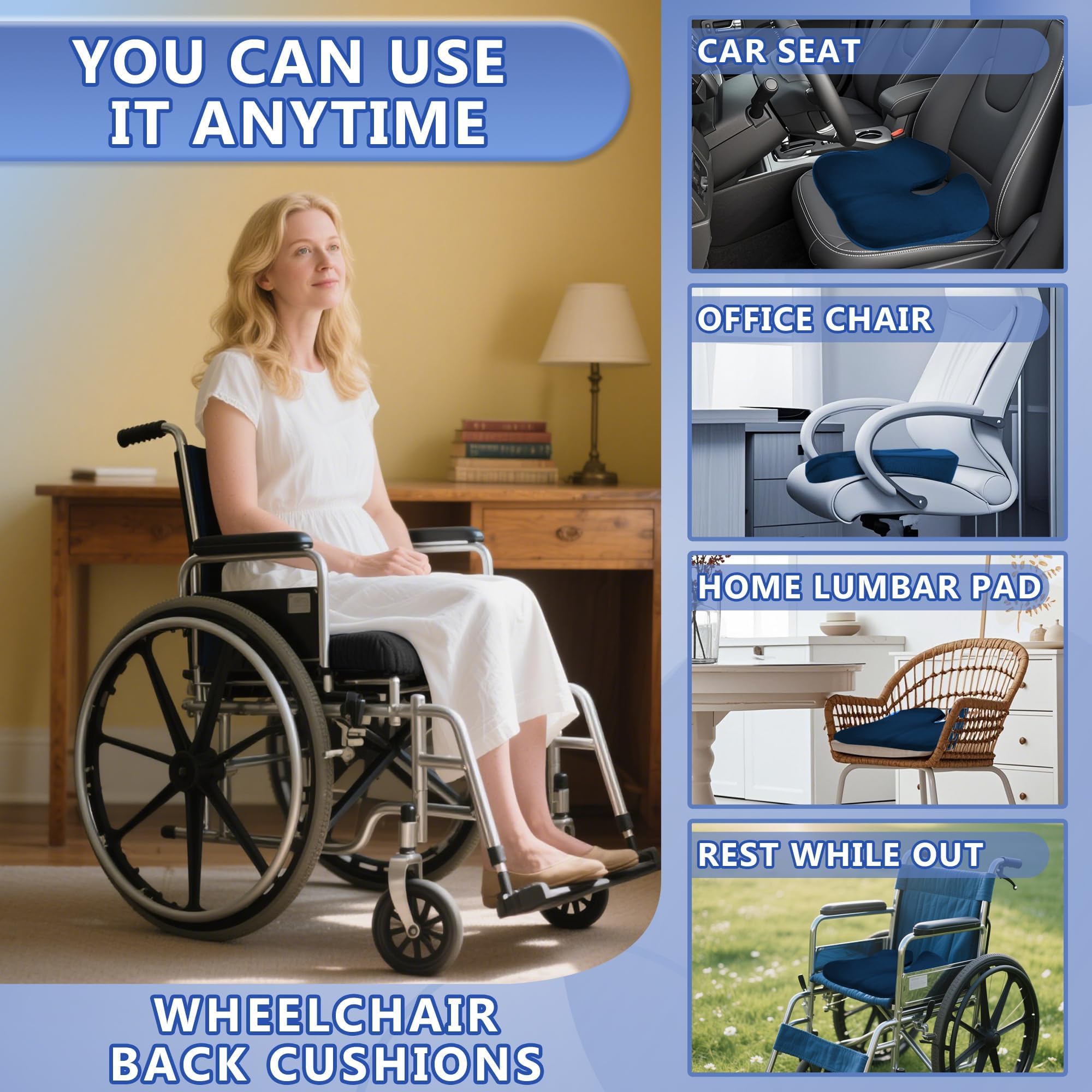 SPRING SEAON Wheelchair Seat Cushion Cool Fabric,Ergonomic Memory Foam Chair Pad for Pressure Relief, Sciatica, and Tailbone Pain,Rubber Non-Slip Bottom & Removable for Easy Cleaning - Image 6